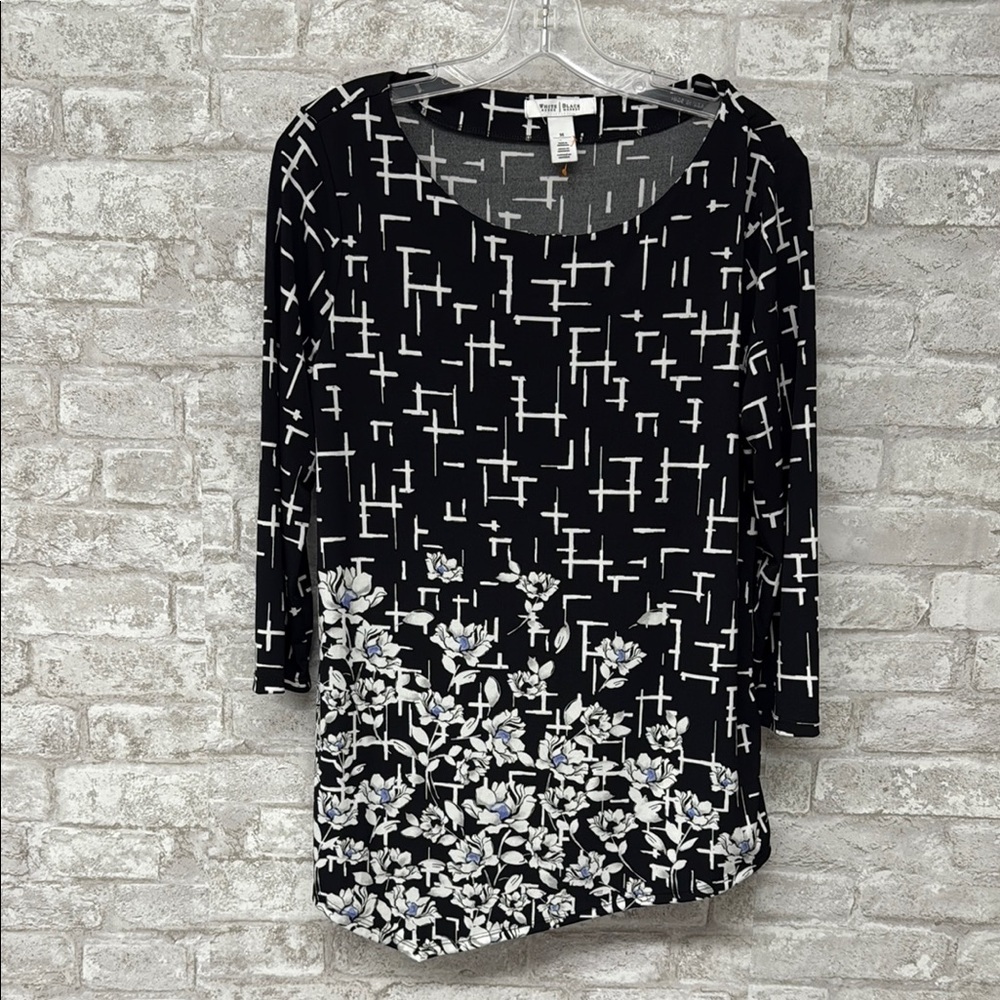 WHBM Floral long sleeve tunic women’s size‎ medium asymmetrical hem